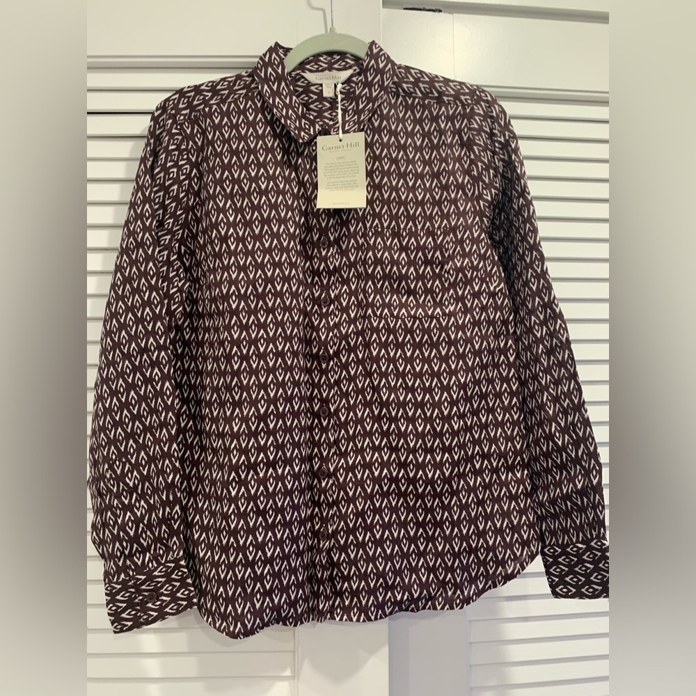 NWT Garnet Hill‎ Easy linen list print button down shirt lagenlook preppy size 4